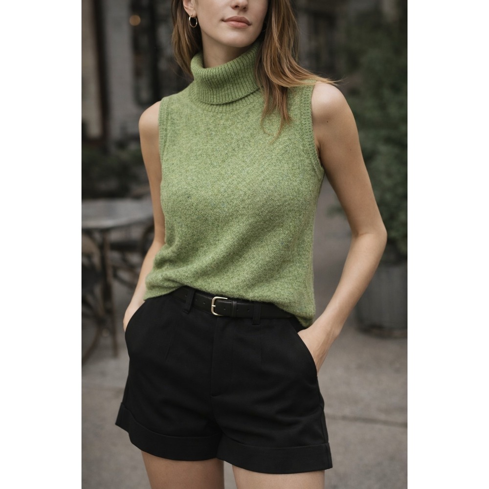 Vintage 90s Evan Picone Green Turtleneck Sweater Tank Small Angora Blend